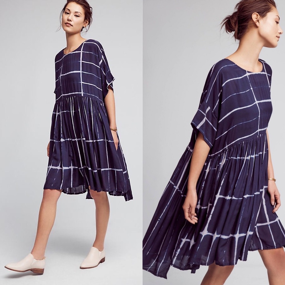 Anthropologie Navy and White Plaid Dress